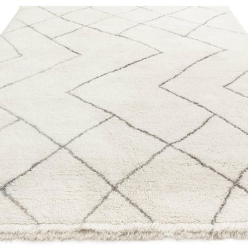 Washable Azera Rhombus Modern Moroccan Berber Hand-Woven Textured Soft Plush Mid-Height Wool Shaggy Cream/Stone Grey Rug-Asiatic Carpets-Rug Love - The Most Loved Rug Store